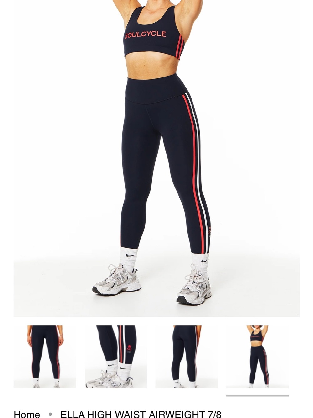 SoulCycle and Splits 59 Navy High-Waist Leggings with Red & White Side Stripes